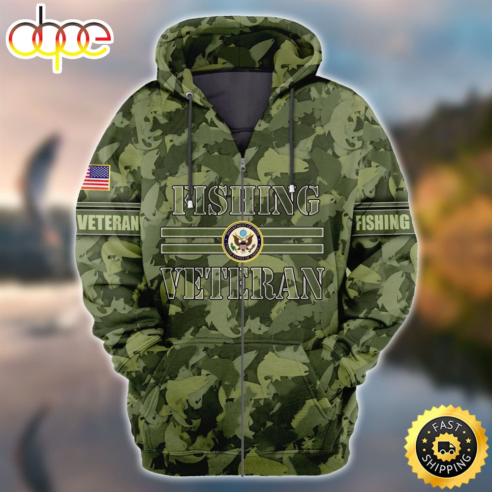 Premium Unique Fishing Veteran Zip Hoodie