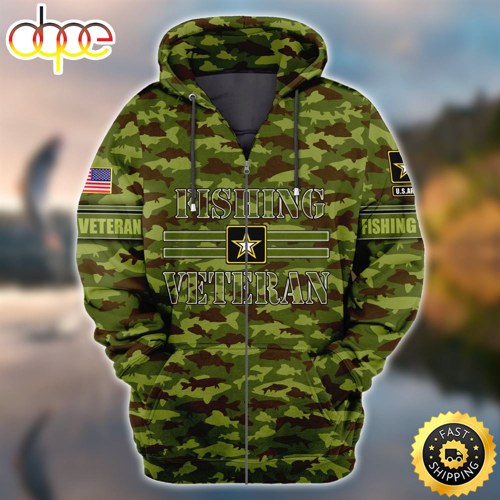 Premium Unique Fishing Veteran Zip Hoodie 3D