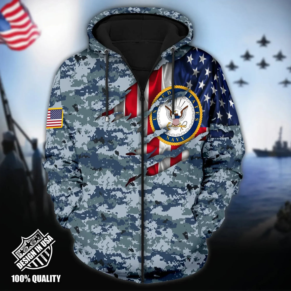 Premium Unique Veteran Zip Hoodie Ultra Soft and Warm 3D