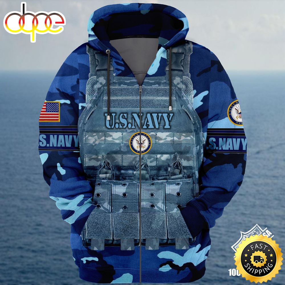 Premium Unique Veteran Zip Hoodie Ultra Soft and Warm Navy
