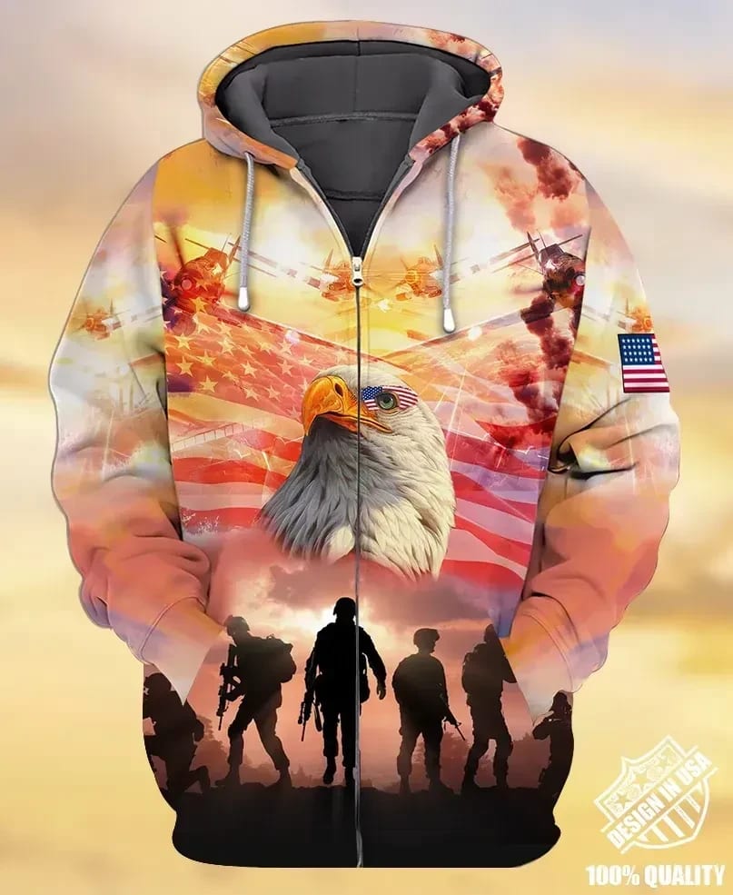 Premium Unique Veteran Zip Hoodie Ultra Soft and Warm Unisex 3D