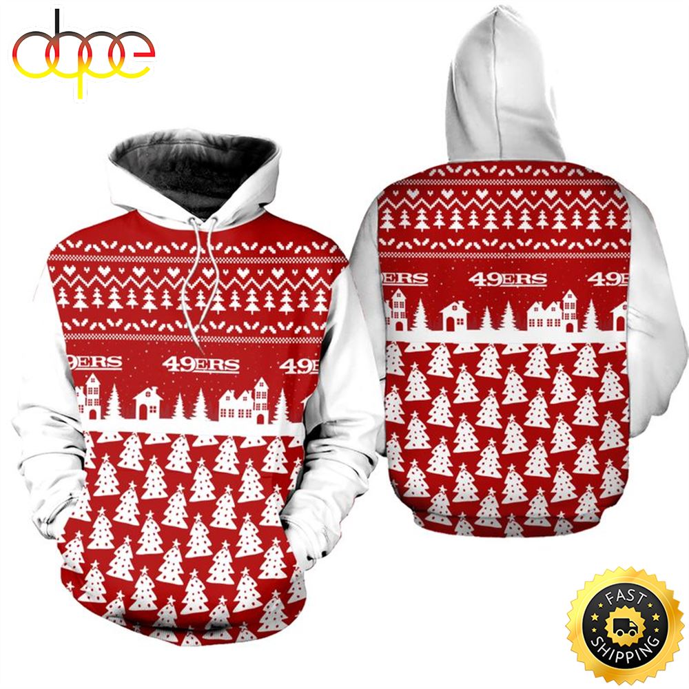 San Francisco 49ers Christmas Pattern PINE Football NFL All Over Print Hoodie Shirt