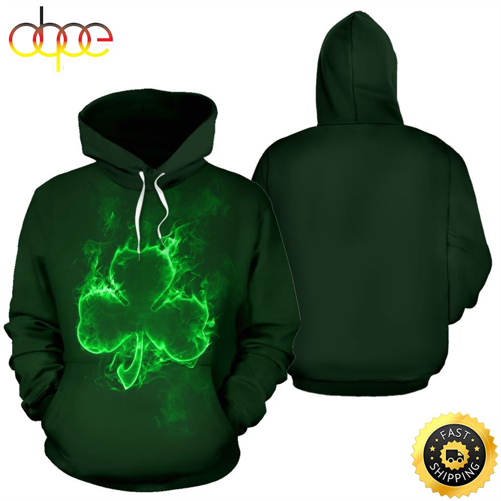 Shamrock Fire Full Hoodie St.Patricks Day All Over Print Shirt