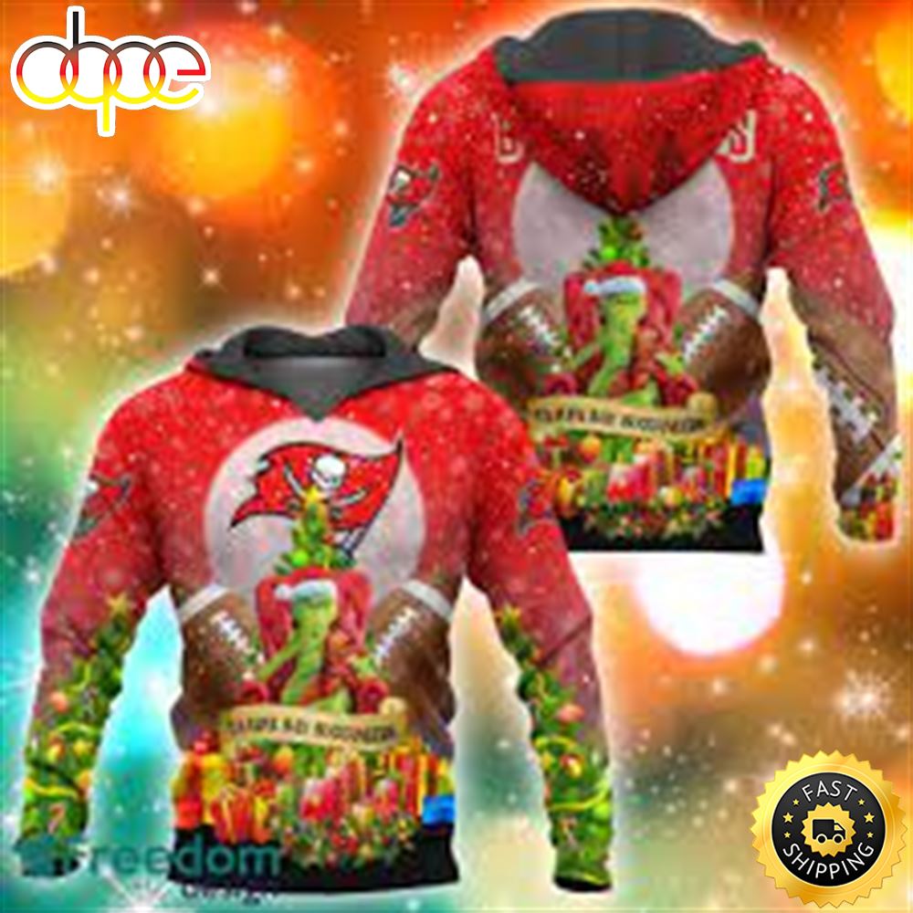 Tampa Bay Buccaneers NFL Grinch Christmas Tree 3D Hoodie Pullover Prints