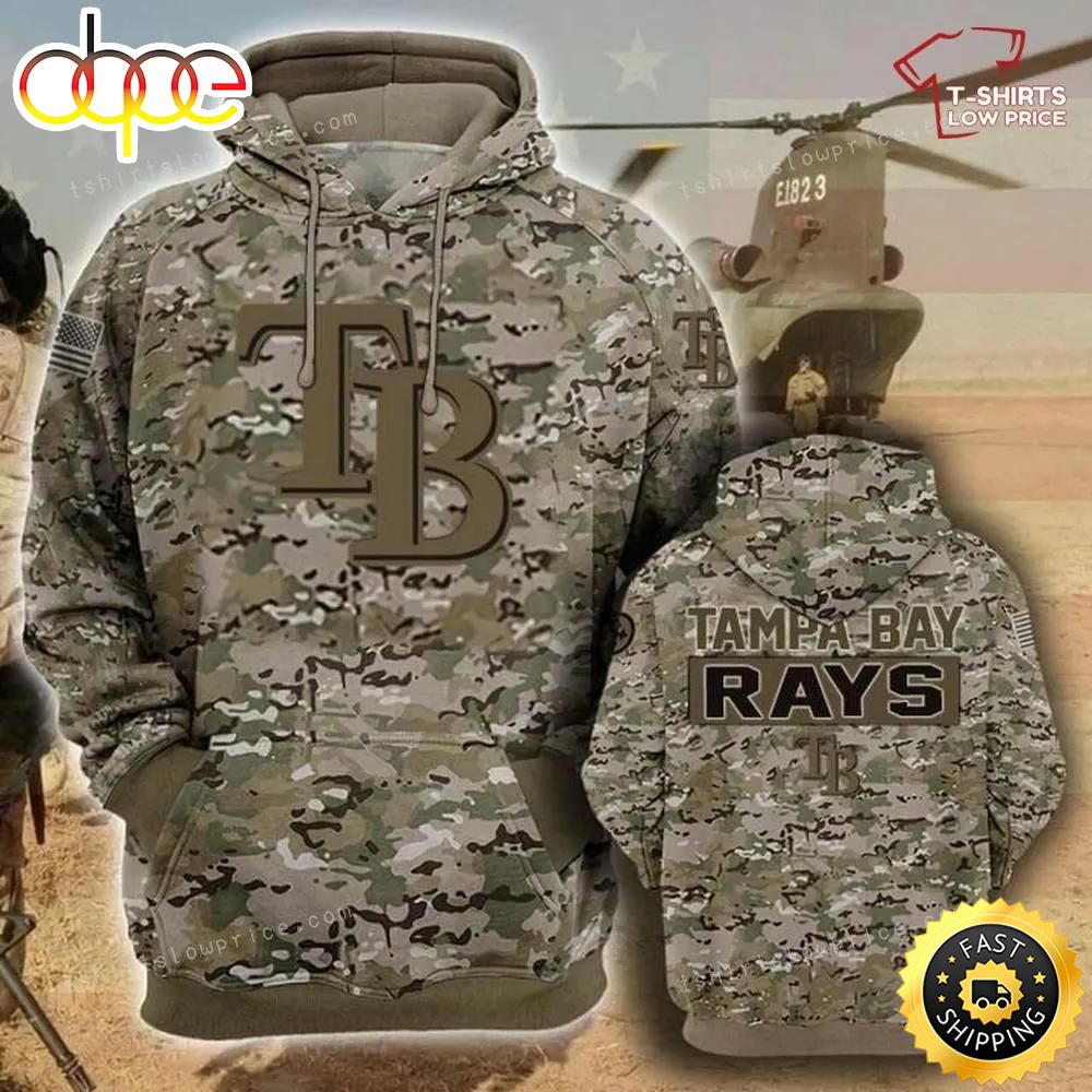 Tampa Bay Rays Camouflage Veteran 3D Hoodie Zipper Hoodie