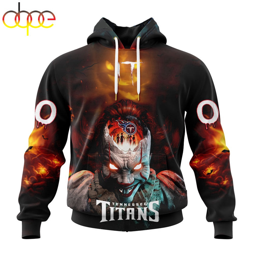 Custom Name And Number NFL Tennessee Titans Halloween Badut Mematikan 3D Hoodie Shirt