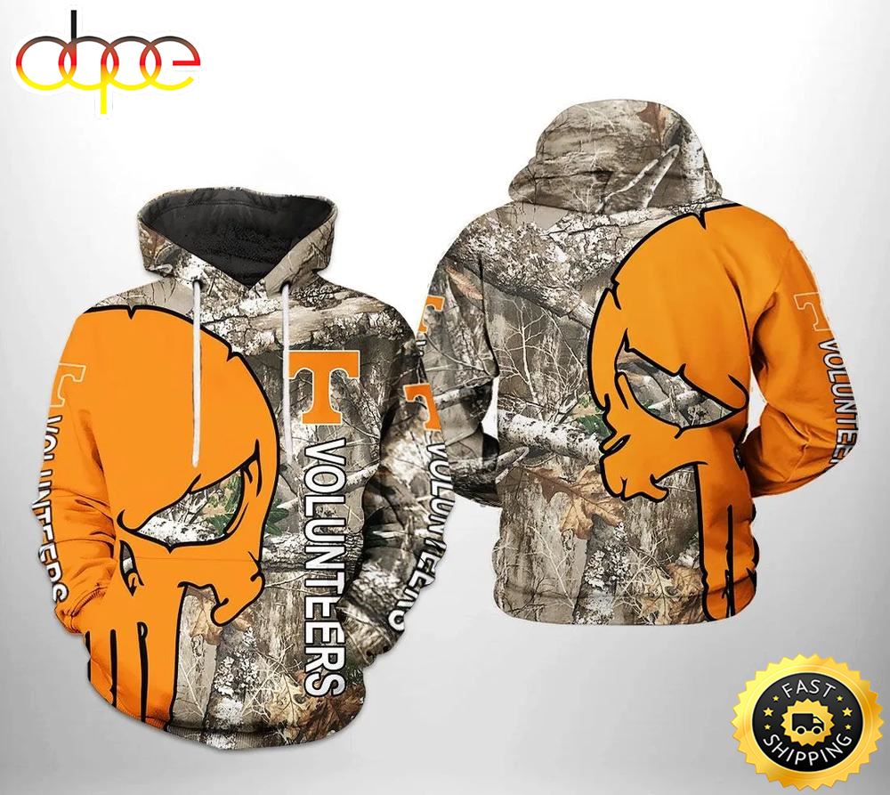 Tennessee Volunteers Camo Veteran Hunting and Skull Punisher 3D Hoodie Tennessee Volunteers Fans Gift
