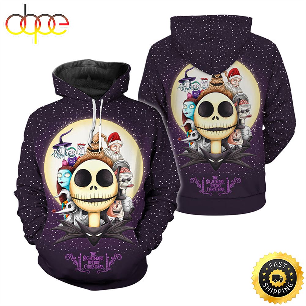 The Nightmare Before Christmas Characters Purple Hoodie &amp; Zip Hoodie 3D All Over Print