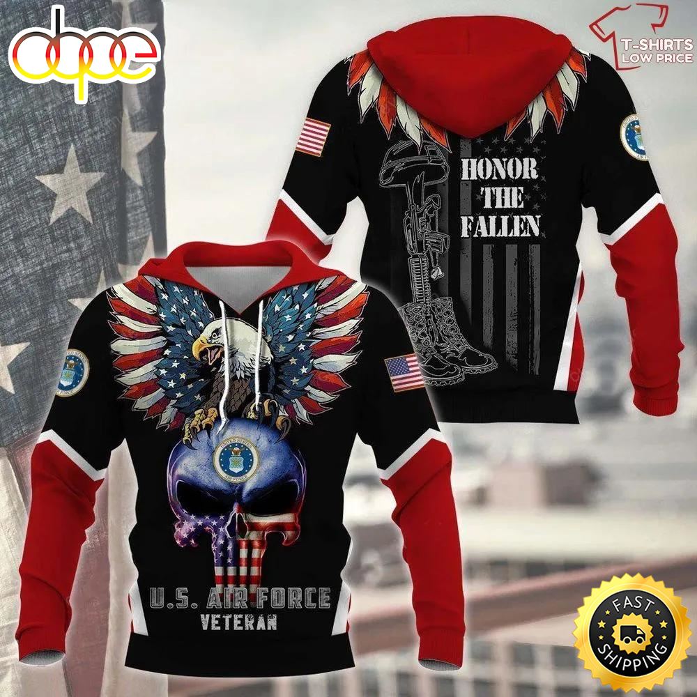 US Air Force Navy Veteran Skull American Flag 3D Hoodie