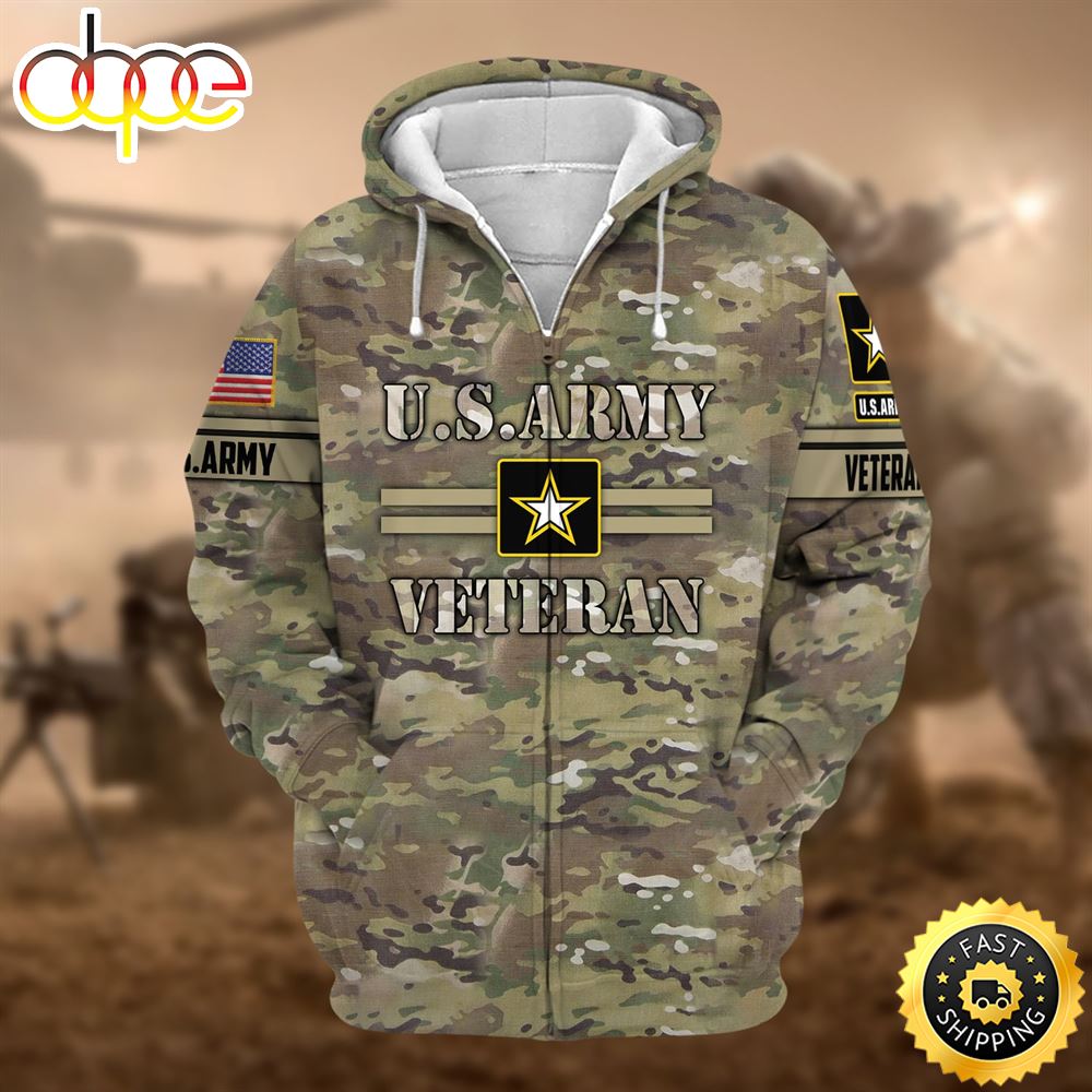 Unique Camo Soldiers US Veteran Zip Hoodie