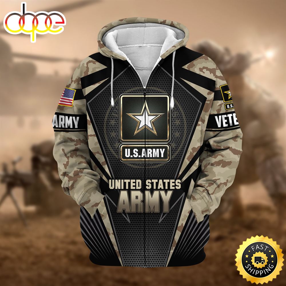 Unique Camo Soldiers US Veteran Zip Hoodie N
