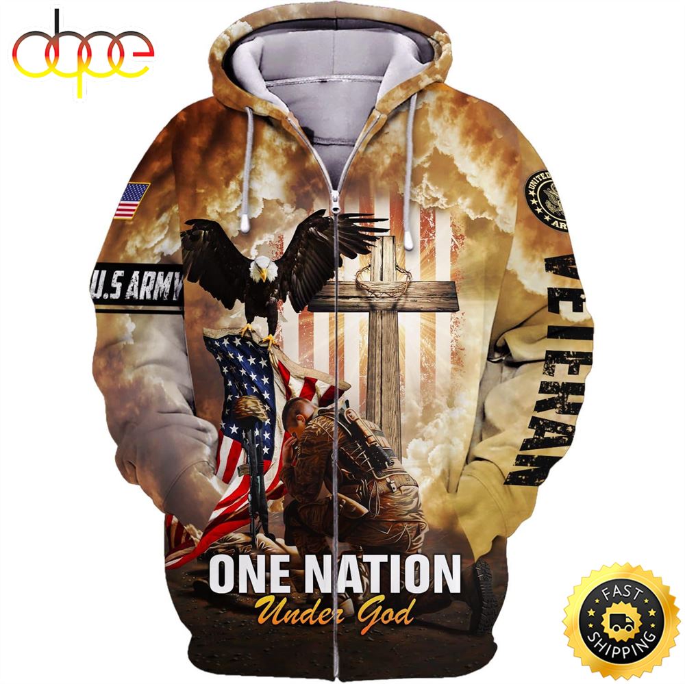 Unique One Nation Under God Zip Hoodie