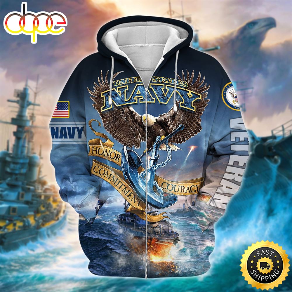 Unique Proud Navy Veteran Zip Hoodie