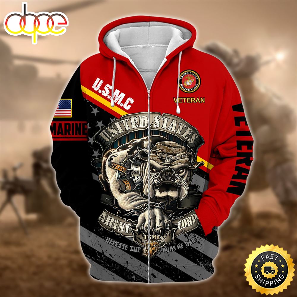 Unique U.S. Marine Corps Veteran Zip Hoodie 3D
