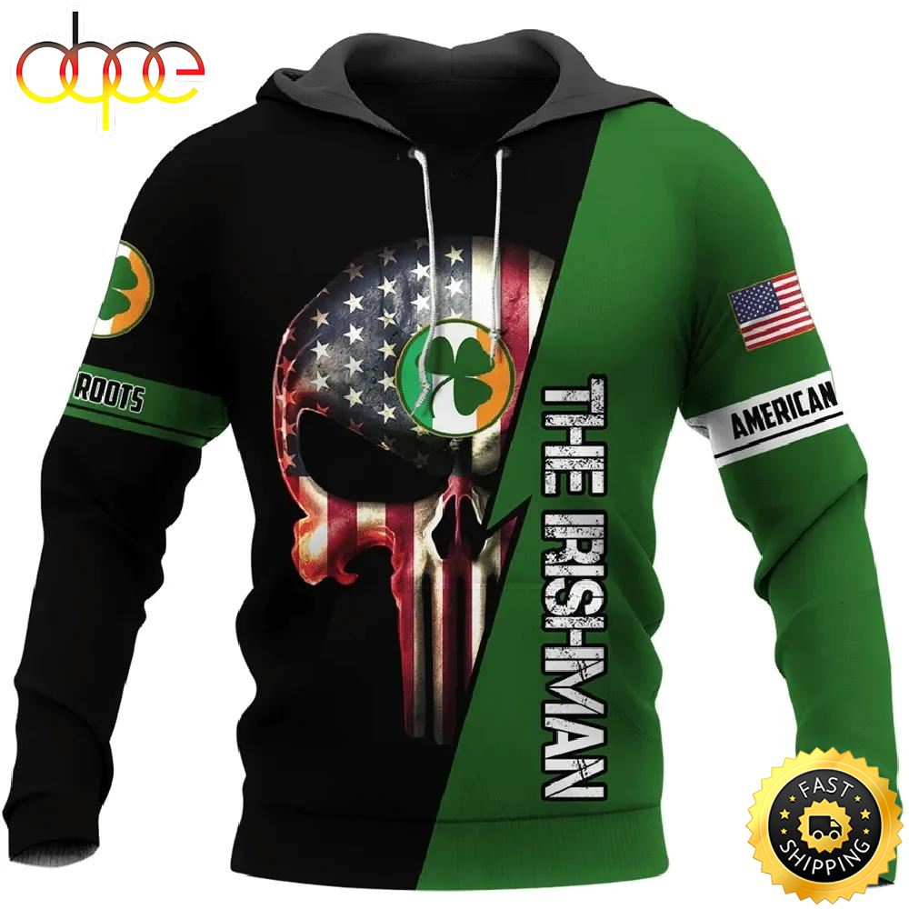 Veteran Irish American The Irishman Skull Clover 3D Hoodie All Over Printed