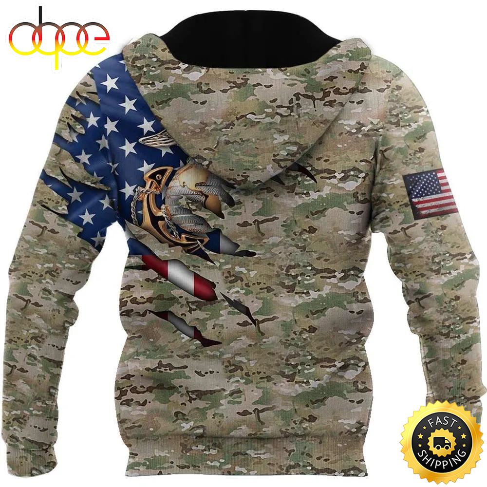 Veteran Marine Camo USA Flag 3D Hoodie All Over Printed