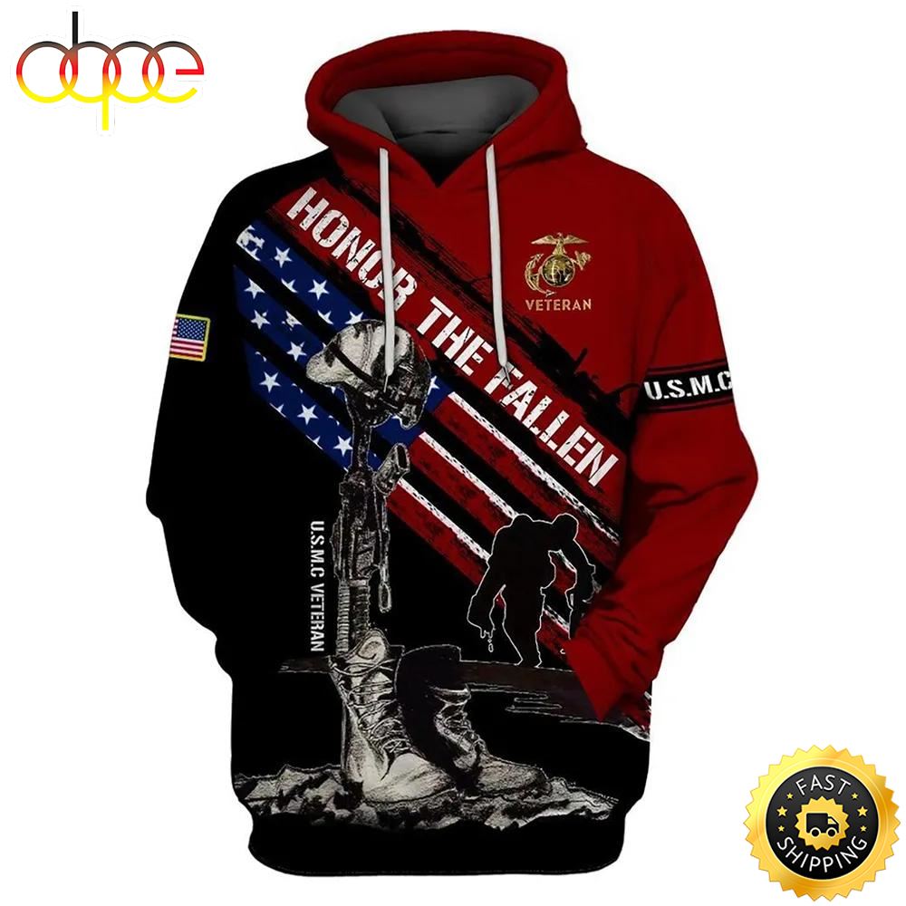 Veteran Marine Corps Veteran USMC Honor The Fallen 3D Hoodie All Over Printed