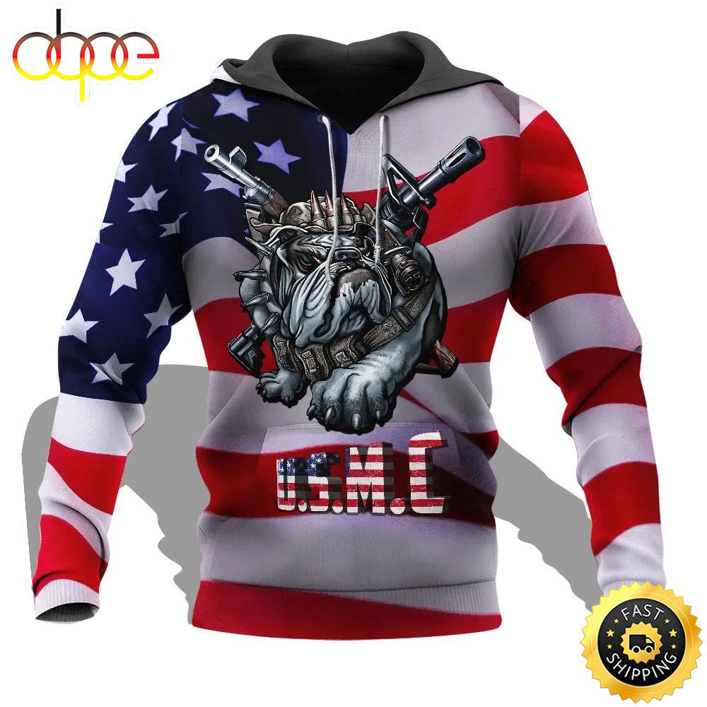 Veteran Marines Bulldog Flag Background 3D Hoodie All Over Printed