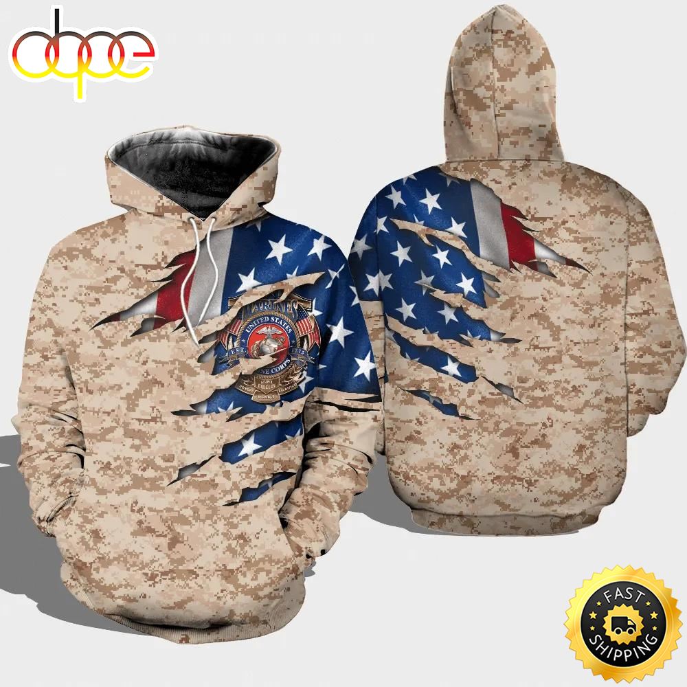 Veteran Marines Semper Fidelis Claw Mark Camo 3D Hoodie All Over Printed