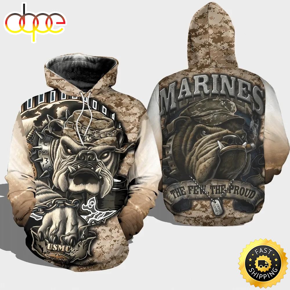 Veteran Marines The Few The Proud USMC 3D Hoodie All Over Printed