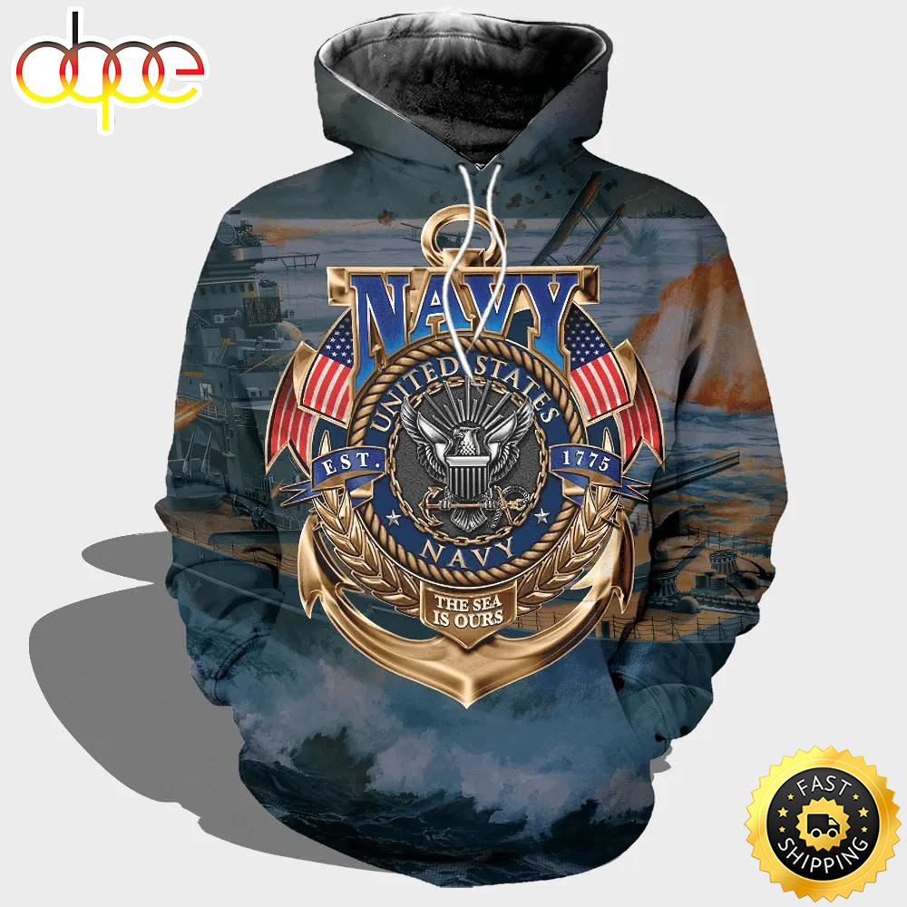 Veteran Navy Logo And Battleship 3D Hoodie All Over Printed