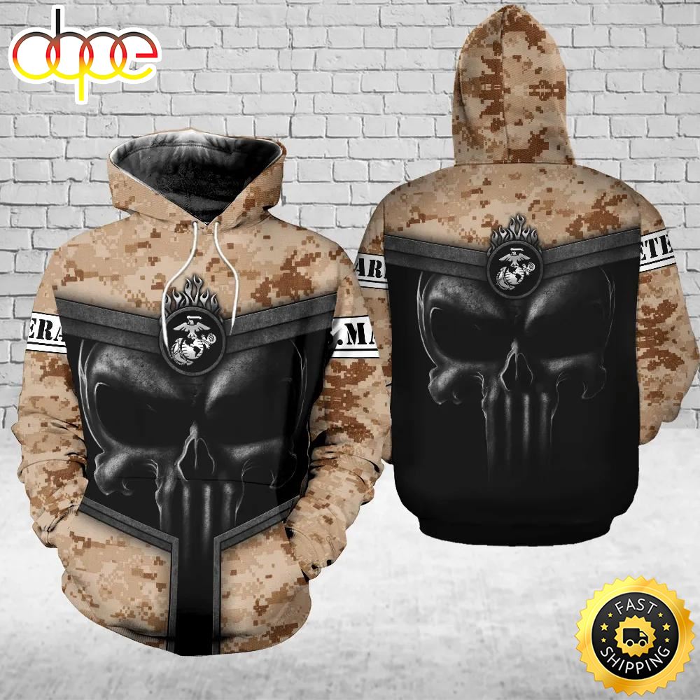 Veteran Skull Marine Camouflage Gift For Marine, US Marine 3D Hoodie All Over Printed