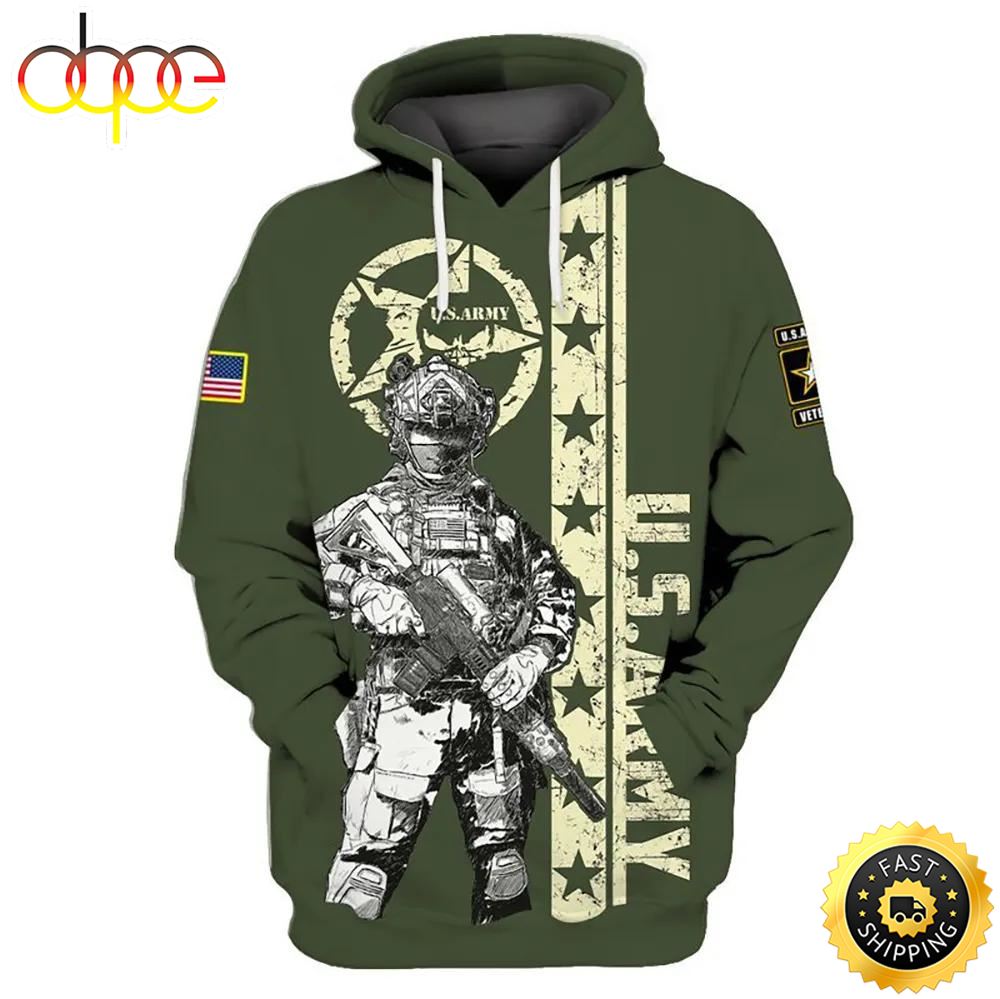 Veteran U.S Army Veteran Green Armed Force Soldier 3D Hoodie All Over Printed