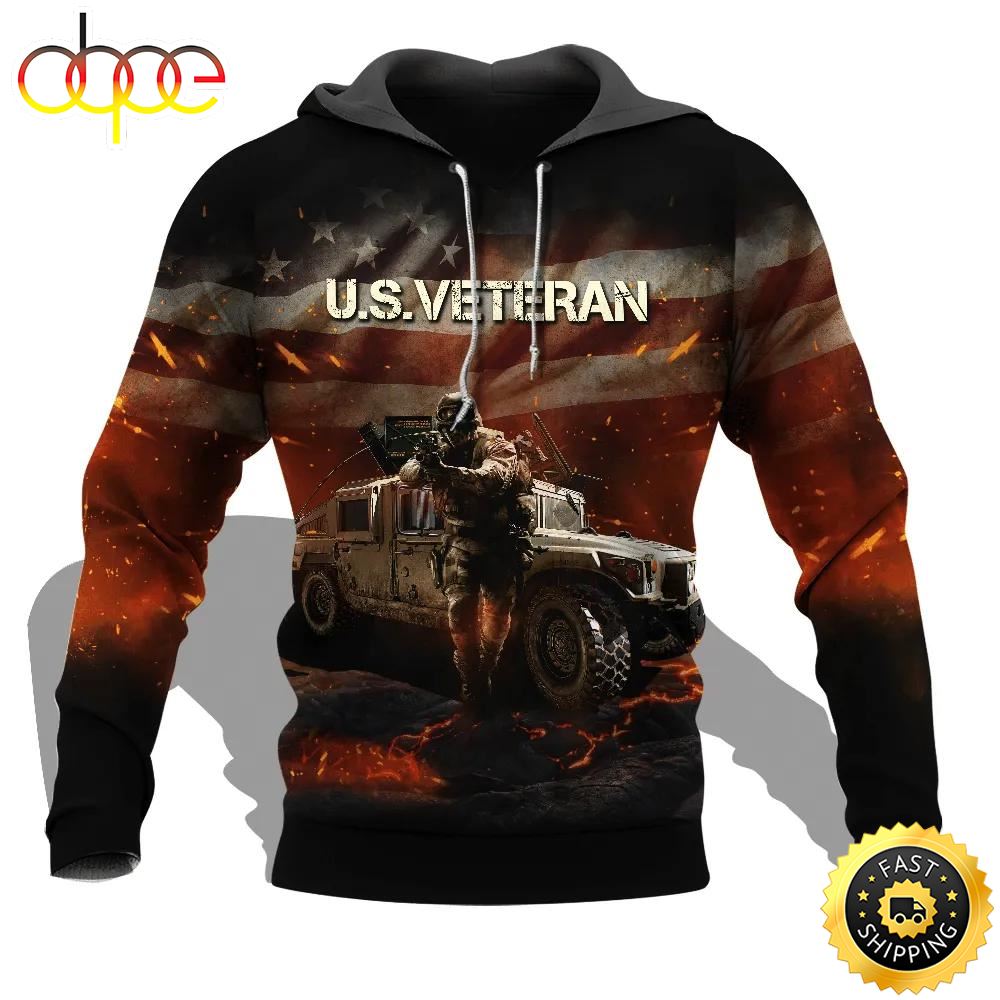 Veteran U.S Veteran Tank Fire 3D Hoodie All Over Printed