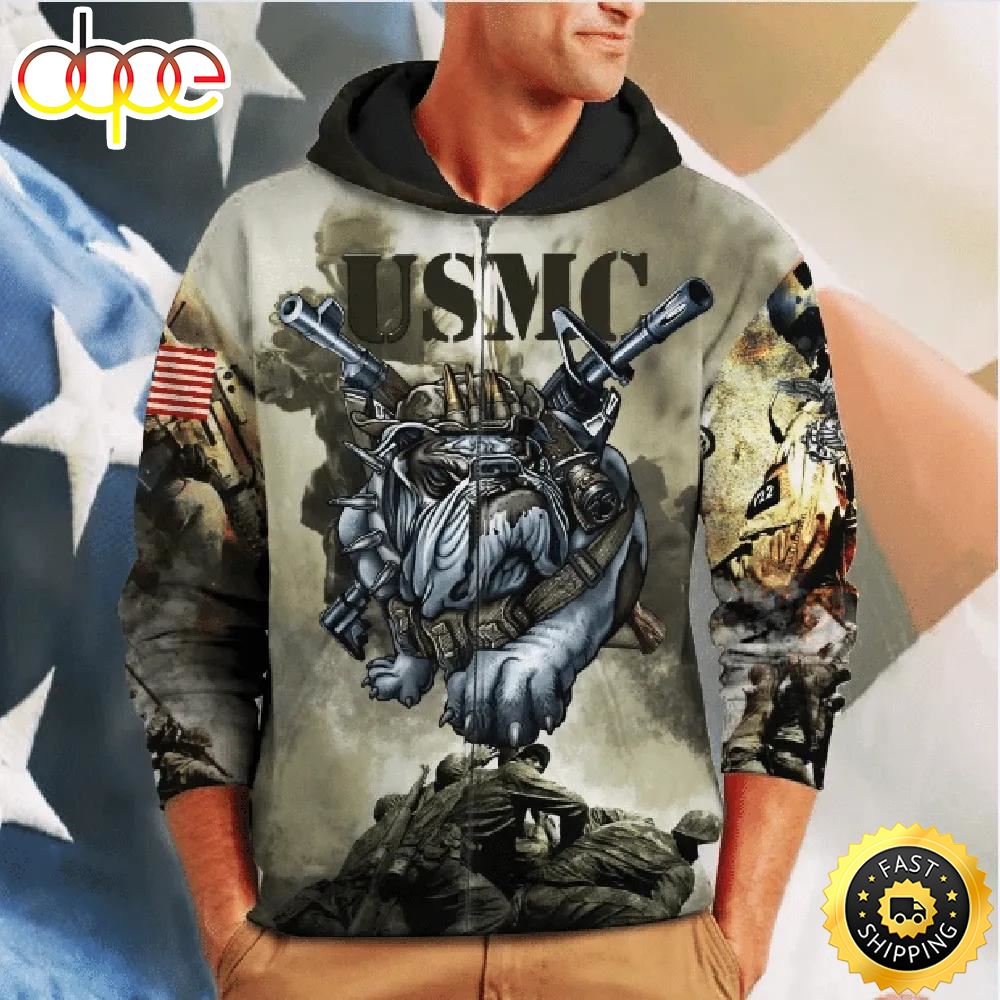 Veteran USMC Marine Bulldog Semper Fi 3D Hoodie All Over Printed