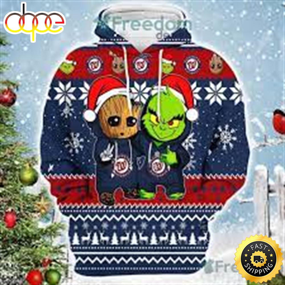 Washington Nationals Baby Groot And Grinch Best Friends Christmas 3D Hoodie