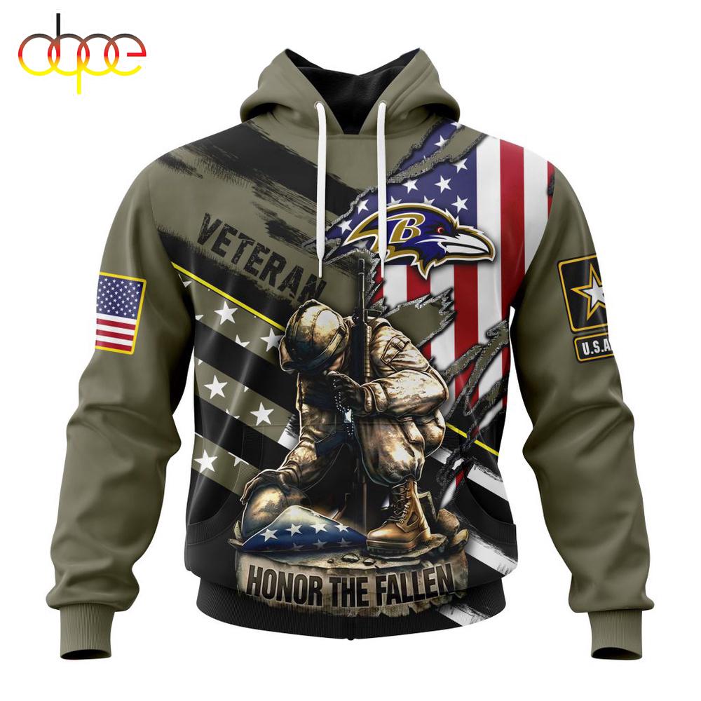 Custom Name And Number NFL Baltimore Ravens Veterans Honor The Fallen 3D Hoodie Shirt