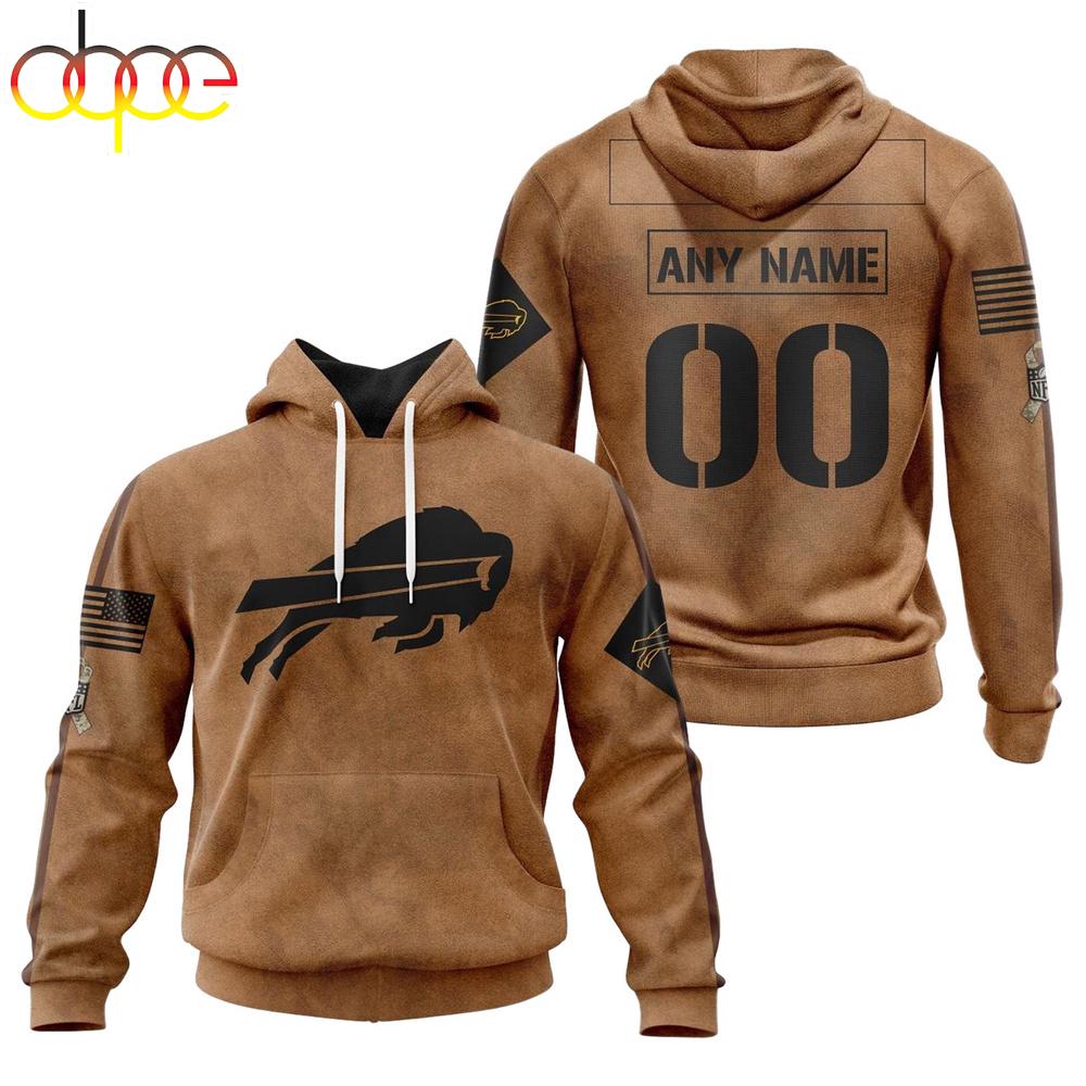 Custom Name And Number NFL Buffalo Bills Brown All Over Print Hoodie Shirt