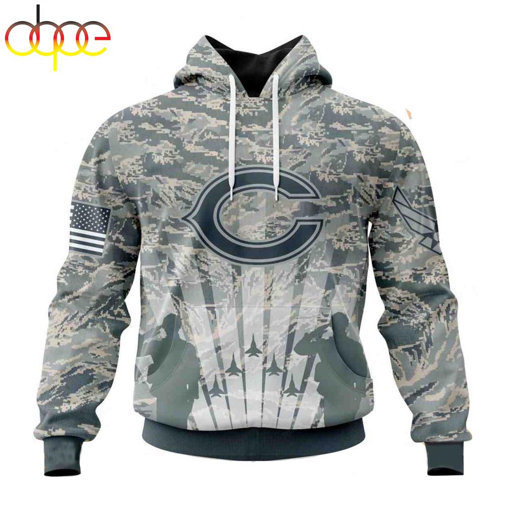 Custom Name And Number NFL Chicago Bears Honor US Air Force Veterans 3D Hoodie Shirt