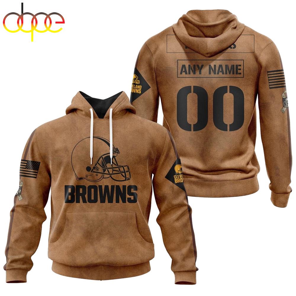 Custom Name And Number NFL Cleveland Browns Brown All Over Print Hoodie Shirt