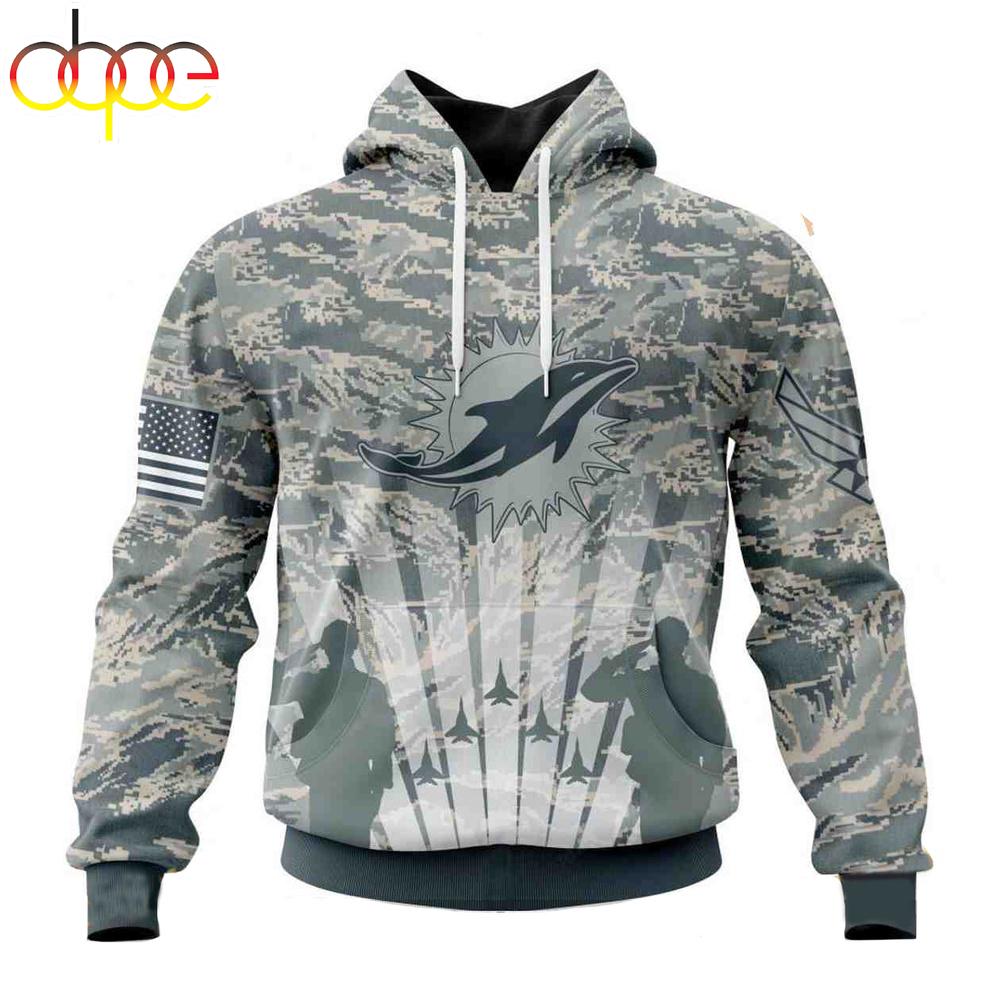 Custom Name And Number NFL Miami Dolphins Honor US Air Force Veterans 3D Hoodie Shirt