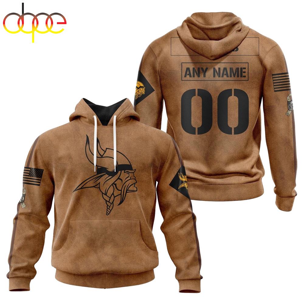 Custom Name And Number NFL Minnesota Vikings Brown All Over Print Hoodie Shirt