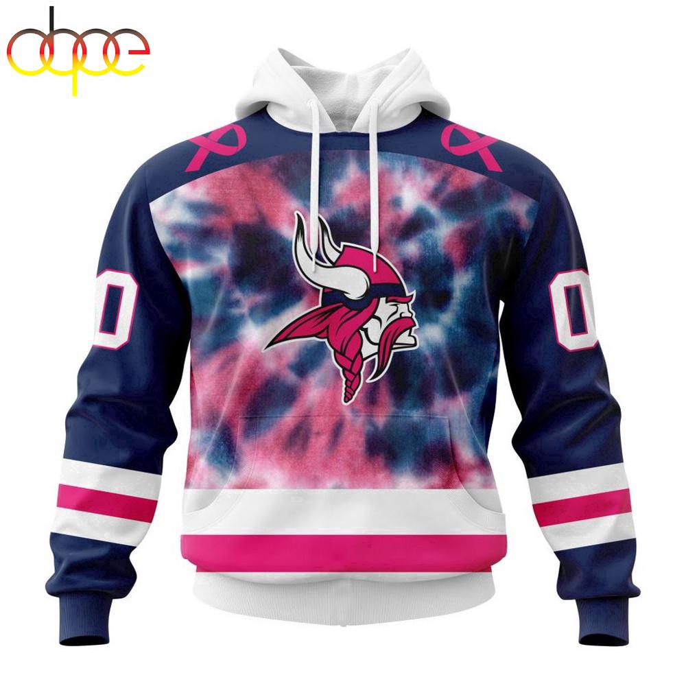 Custom Name And Number NFL Minnesota Vikings Pink Fight Breast Cancer Hoodie