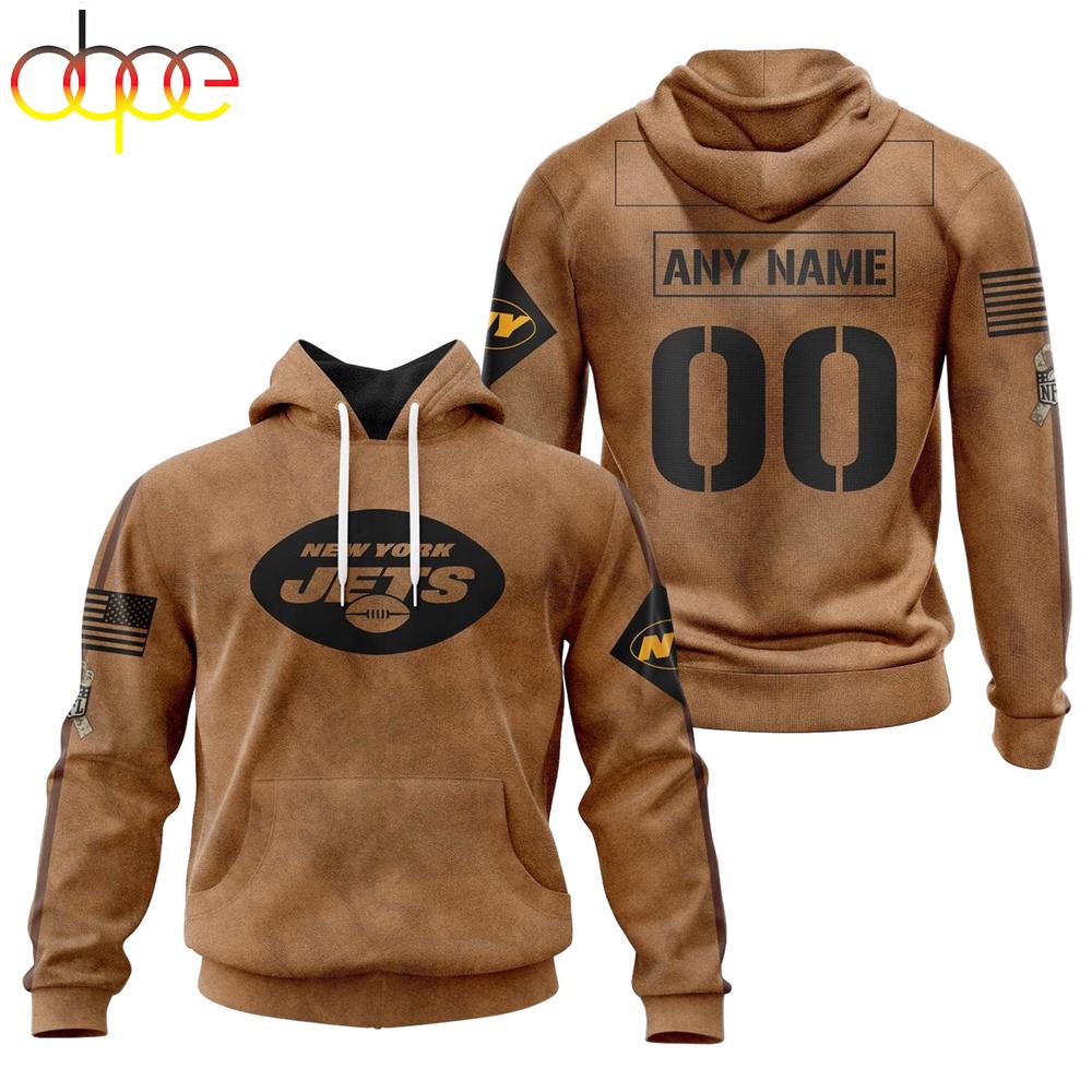 Custom Name And Number NFL New York Jets Brown All Over Print Hoodie Shirt