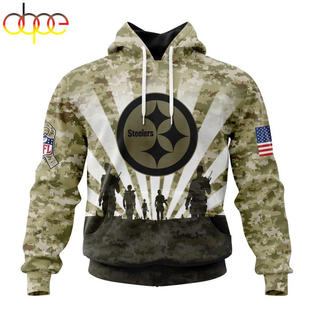 Custom Name And Number NFL Pittsburgh Steelers Salute To Service Honor Veterans Hoodie