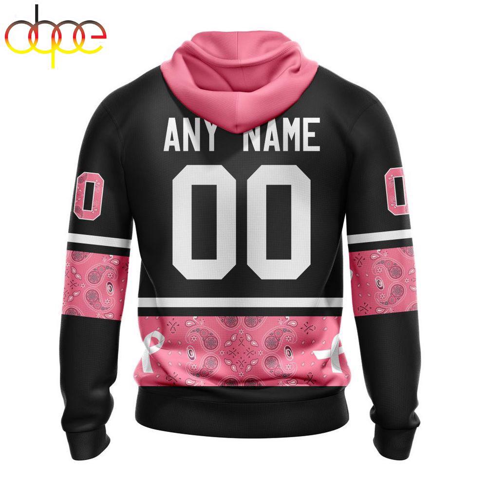 Custom Name And Number NHL Carolina Hurricanes Breast Cancer All Over Print Hoodie