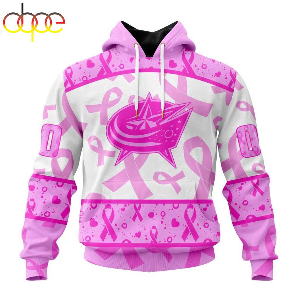 Custom Name And Number NHL Columbus Blue Jackets Pink October Breast Cancer Awareness 3D Hoodie