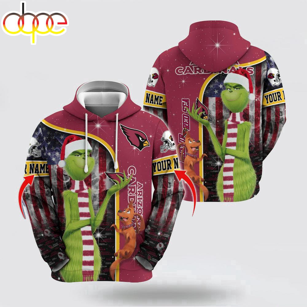 Custom Name NFL Arizona Cardinals Grinch Santa All Over Print Hoodie Shirt