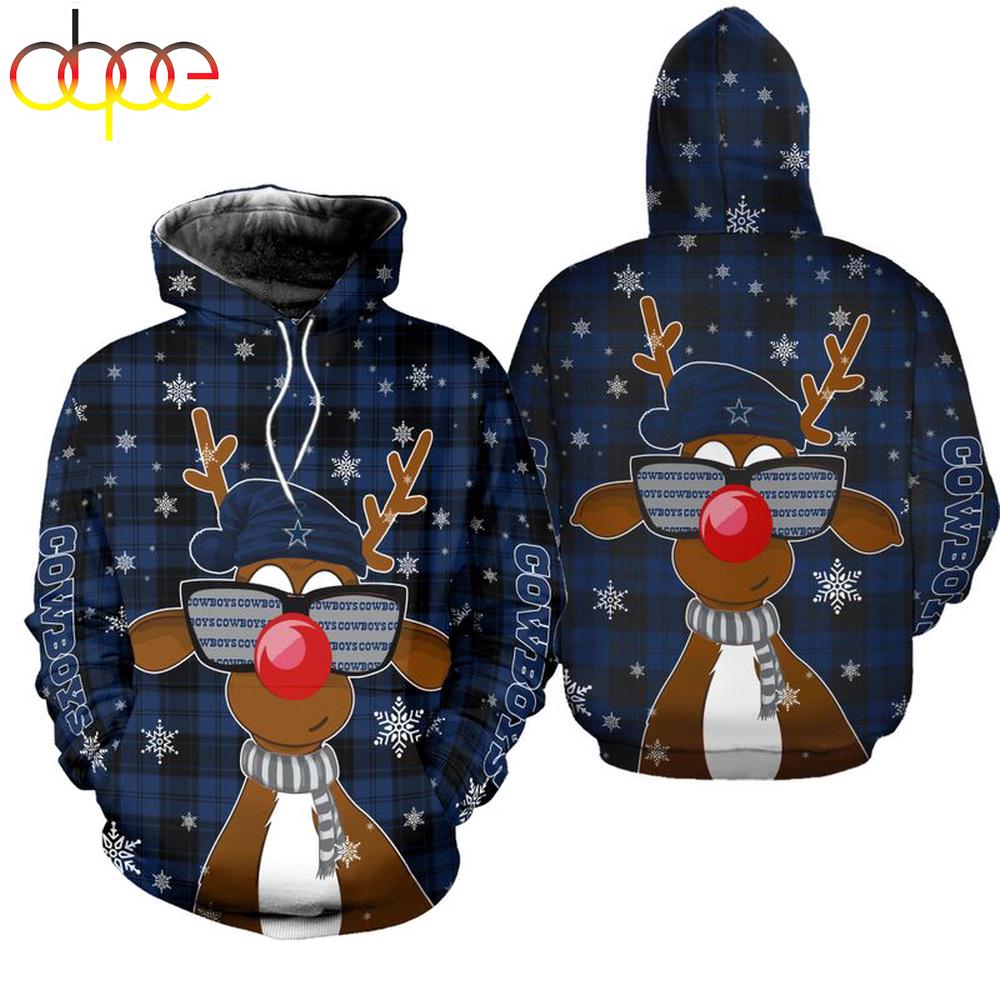 NFL Dallas Cowboys Christmas Reindeer Sunglasses All Over Print Hoodie Shirt