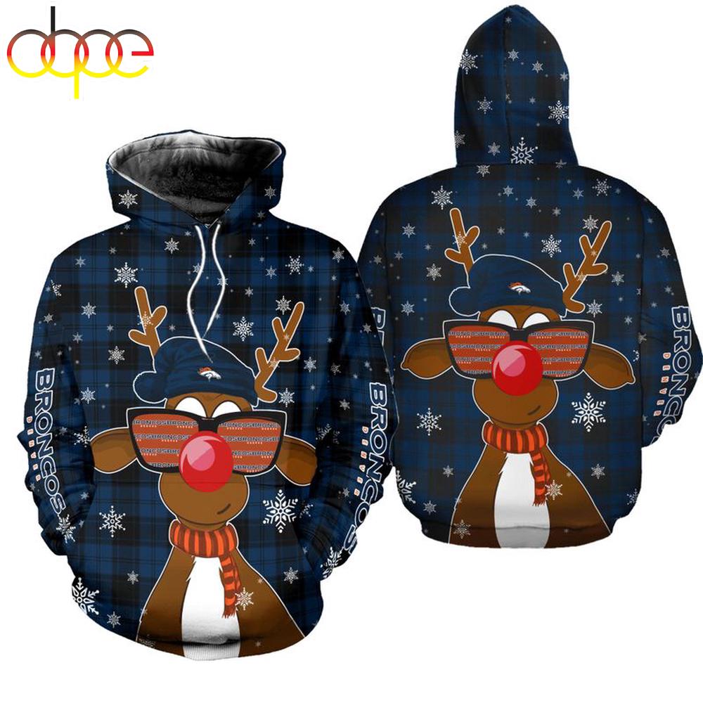 NFL Denver Broncos Christmas Reindeer Sunglasses All Over Print Hoodie Shirt