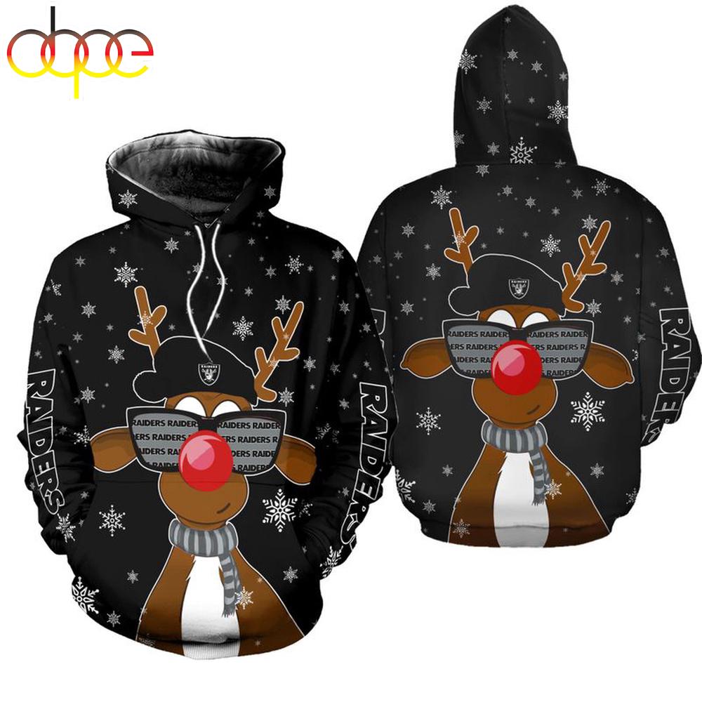 NFL Las Vegas Raiders Christmas Reindeer Sunglasses All Over Print Hoodie Shirt